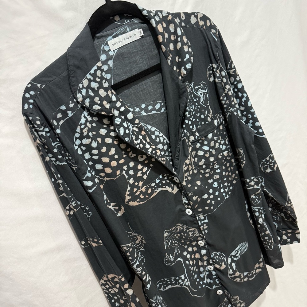 Desmond & Dempsey XXL Cotton Shirt Leopard Print Luxe Pajama Statement Lounge - Picture 3 of 15